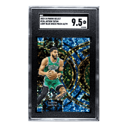 Jayson Tatum SGC 9.5 2023-24 Panini Select Light Blue Disco Prizm 65/99 Card #156