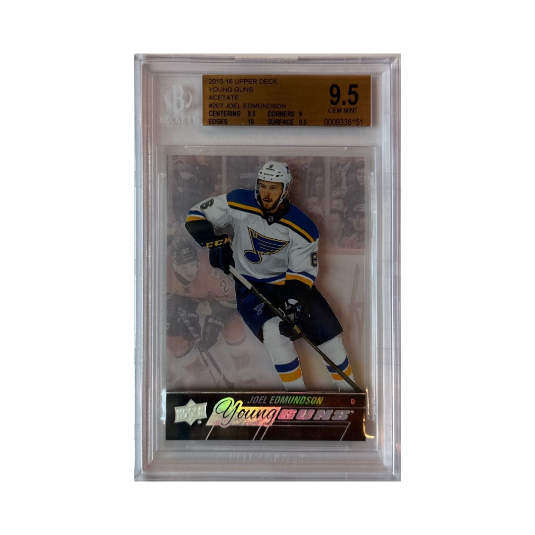 Joel Edmundson BGS 9.5 2015-16 Upper Deck Young Guns Clear Cut Acetate Hockey Rookie Card