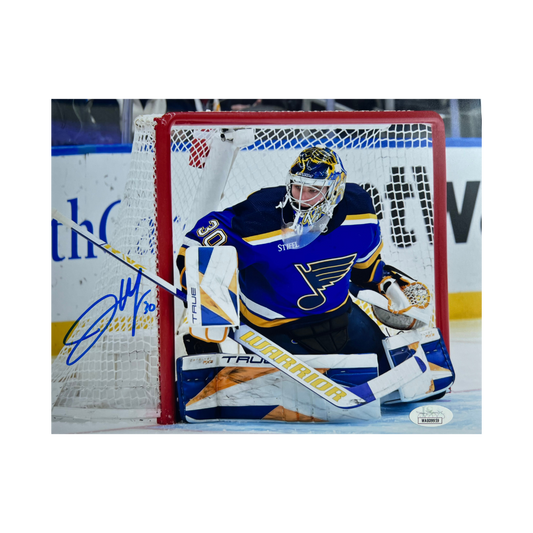 Joel Hofer St Louis Blues Autographed Home Jersey 8x10 Photo - JSA COA