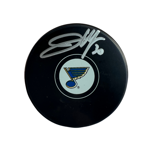 Joel Hofer St Louis Blues Autographed Logo Puck - JSA COA