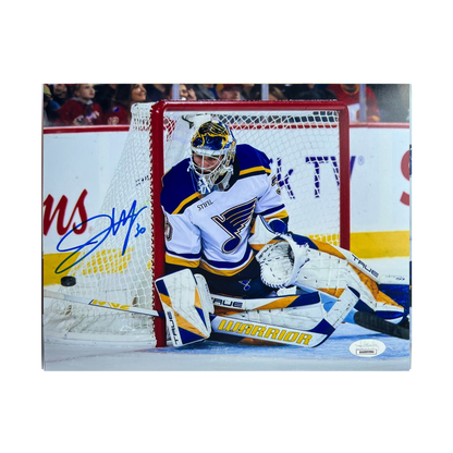 Joel Hofer St Louis Blues Autographed Away Jersey 8x10 Photo - JSA COA