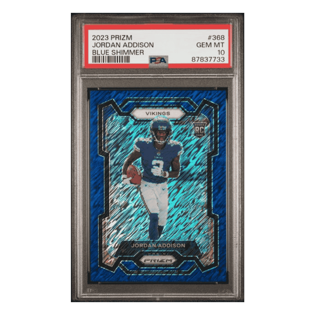 Jordan Addison PSA 10 2023 Panini Prizm Blue Shimmer Rookie RC Card #368