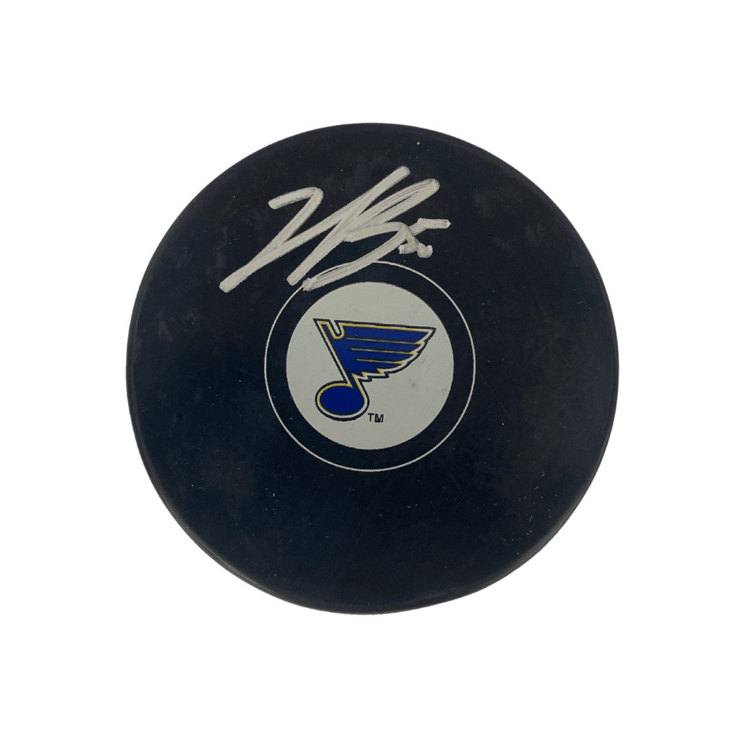 Jordan Binnington St Louis Blues Autographed Blues Logo Puck -  JSA COA