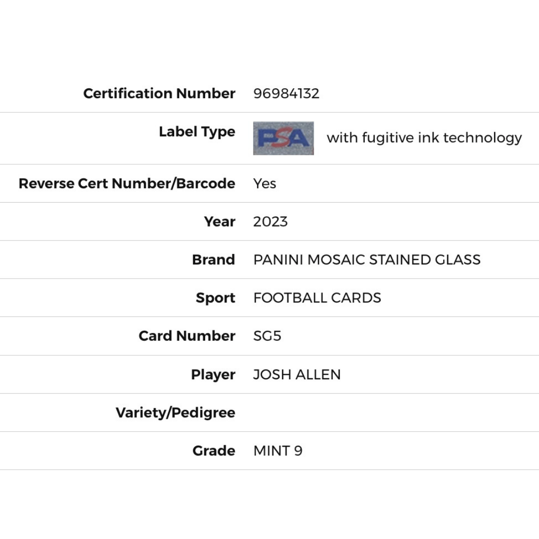 Josh Allen PSA 9 2023 Panini Mosaic Stained Glass SSP Card #SG5