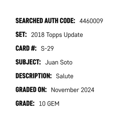 Juan Soto SGC 10 2018 Topps Update Salute Card #S-29