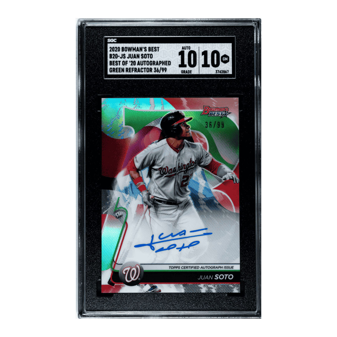 Juan Soto SGC 10 2020 Bowmans Best of '20 Autographed Green Refractor #D 36/99 Card #B20-JS