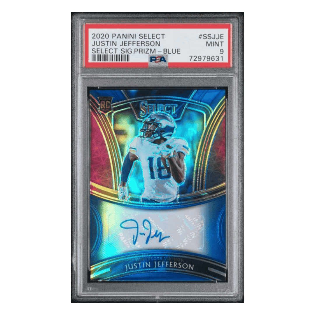 Justin Jefferson PSA 9 2020 Panini Select Signature Prizm-Blue Rookie RC Card #SSJJE