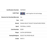 Justin Jefferson PSA 9 2020 Panini Select Signature Prizm-Blue Rookie RC Card #SSJJE