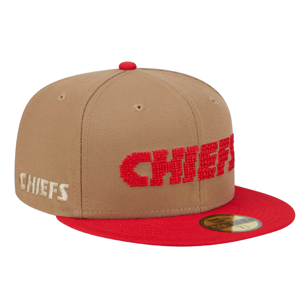 Kansas City Chiefs 8-Bit Wordmark New Era Khaki 59FIFTY Fitted Hat