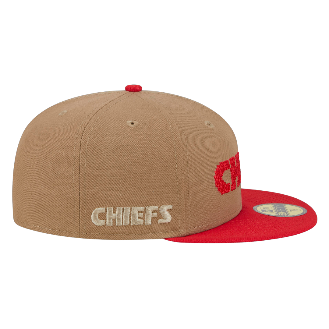 Kansas City Chiefs 8-Bit Wordmark New Era Khaki 59FIFTY Fitted Hat