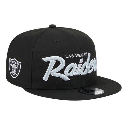 Las Vegas Raiders Script Logo New Era Black 9FIFTY Adjustable Snapback Hat