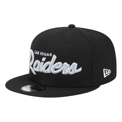 Las Vegas Raiders Script Logo New Era Black 9FIFTY Adjustable Snapback Hat