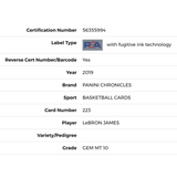 LeBron James PSA 10 2019 Panini Chronicles Card #223