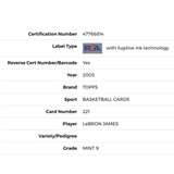 LeBron James PSA 9 2003 Topps Rookie Card #221