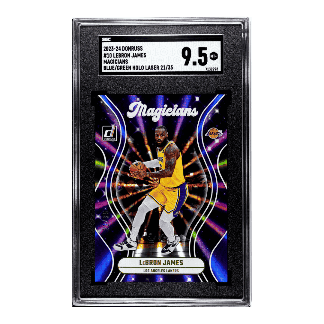 LeBron James SGC 9.5 2023-24 Donruss Magicians Blue/Green Holo Laser 21/35 Card #10