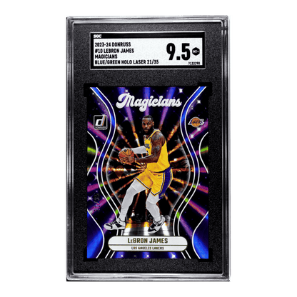 LeBron James SGC 9.5 2023-24 Donruss Magicians Blue/Green Holo Laser 21/35 Card #10