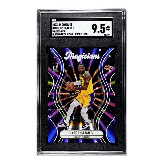 LeBron James SGC 9.5 2023-24 Donruss Magicians Blue/Green Holo Laser 21/35 Card #10