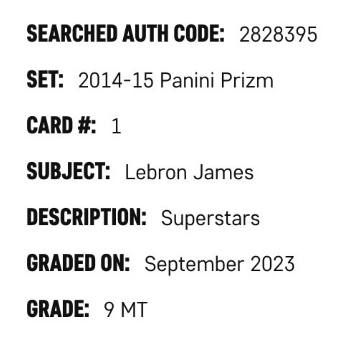 LeBron James SGC 9 2014-15 Panini Prizm Superstars Card #1