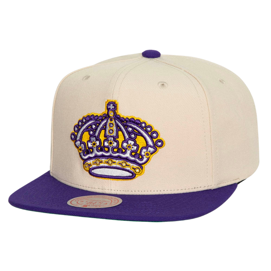 Los Angeles Kings Vintage Logo 2Tone Mitchell and Ness Cream/Purple Adjustable Snapback Hat