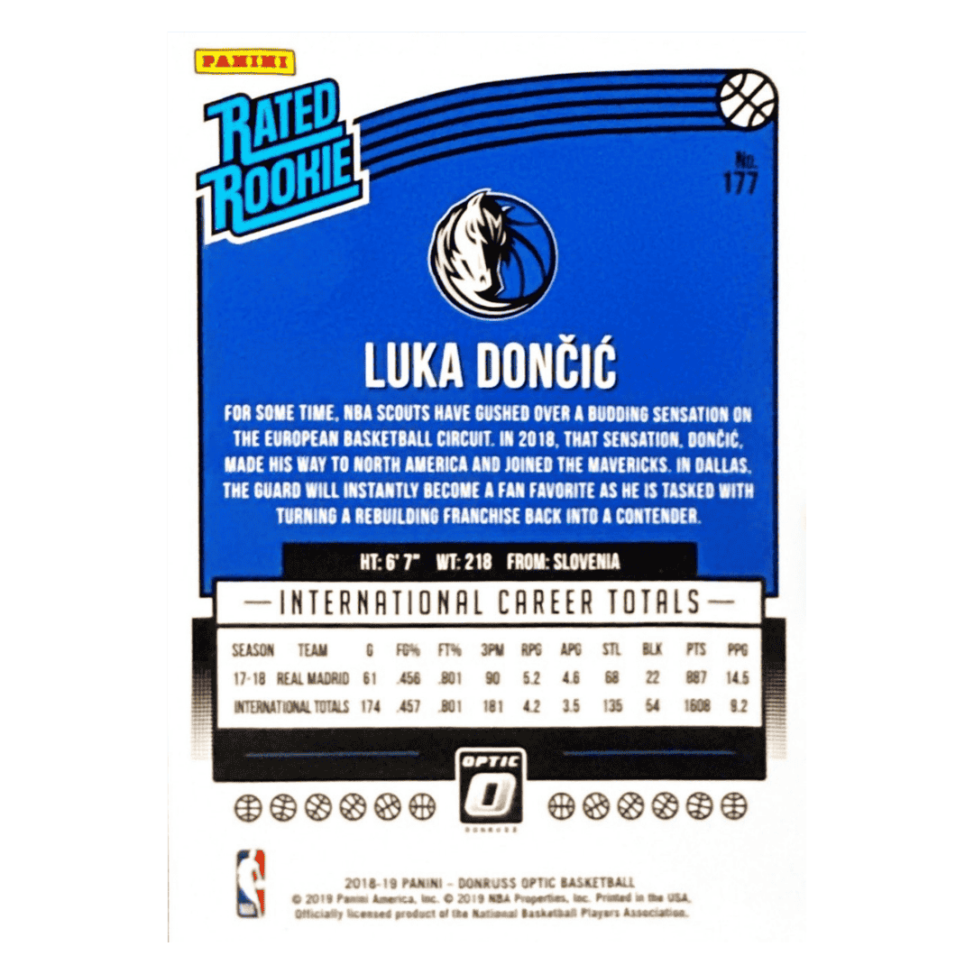 Luka Doncic 2018-19 Panini Donruss Optic Rated Rookie RC Card #177