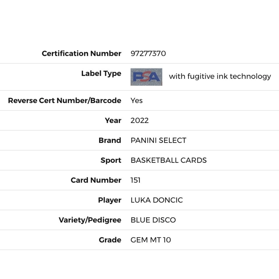 Luka Doncic PSA 10 2022 Panini Select Blue Disco Card #151