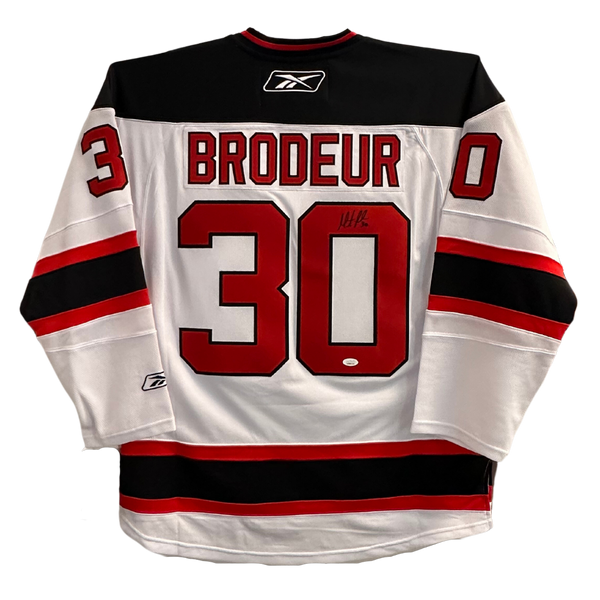 Martin Brodeur Signed Devils Red Jersey Inscribed 3X Stanley Cup