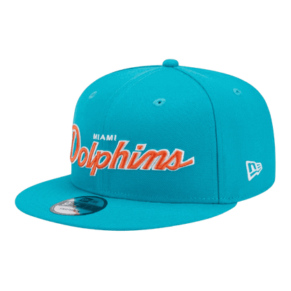 Miami Dolphins Script Logo New Era Teal 9FIFTY Adjustable Snapback Hat