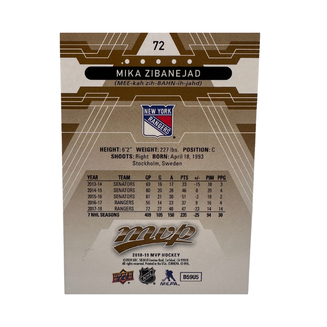 Mika Zibanejad Autographed Upper Deck 2018-19 MVP Hockey Card