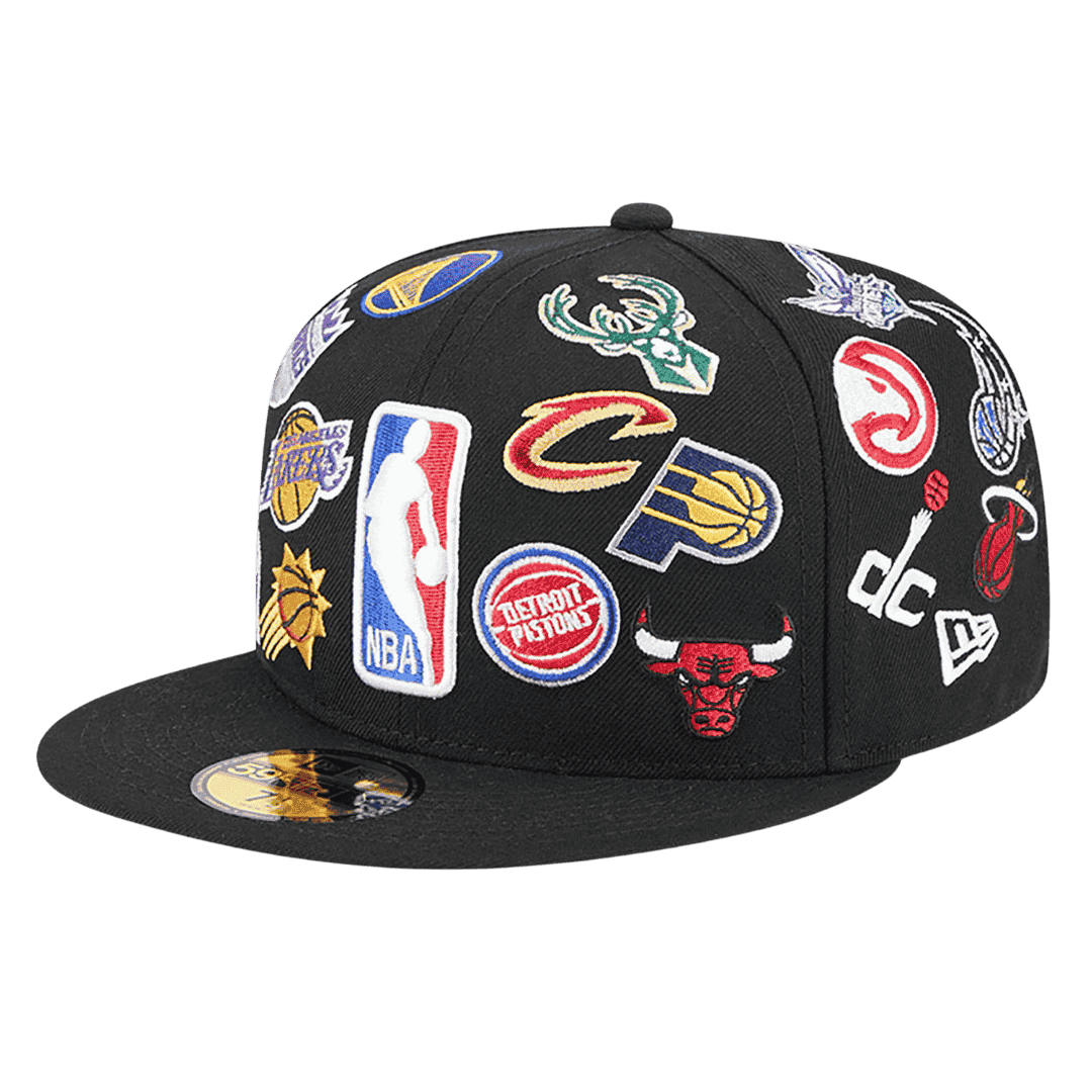 NBA All Over Logo New Era Black 59FIFTY Fitted Hat