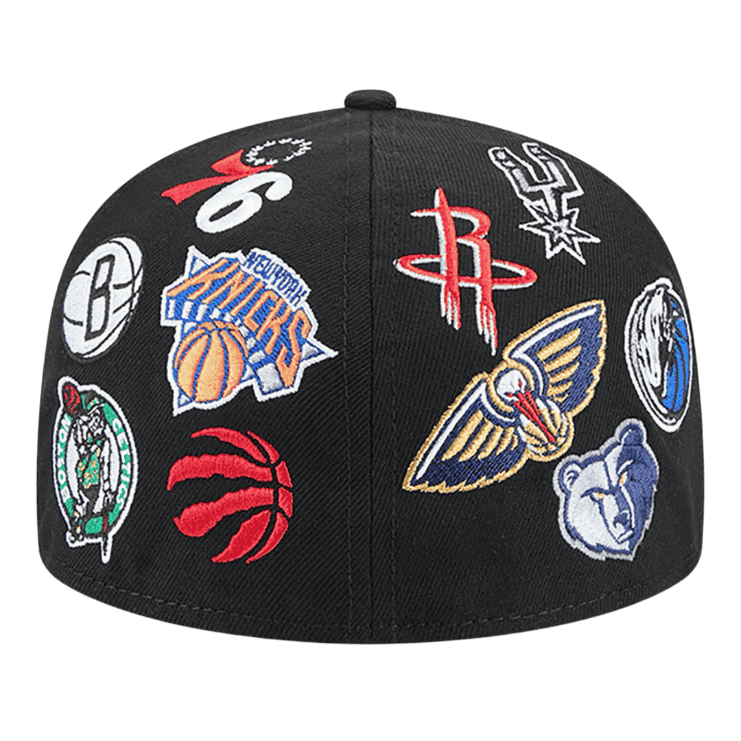 NBA All Over Logo New Era Black 59FIFTY Fitted Hat