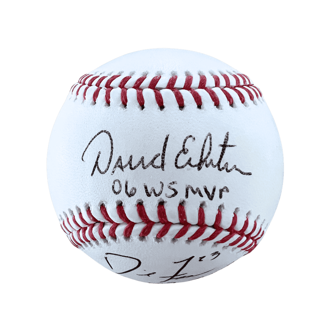 David Freese & David Eckstein St Louis Cardinals Dual Autographed Official Major League Baseball with Inscriptions IMPERFECT - MLB COA