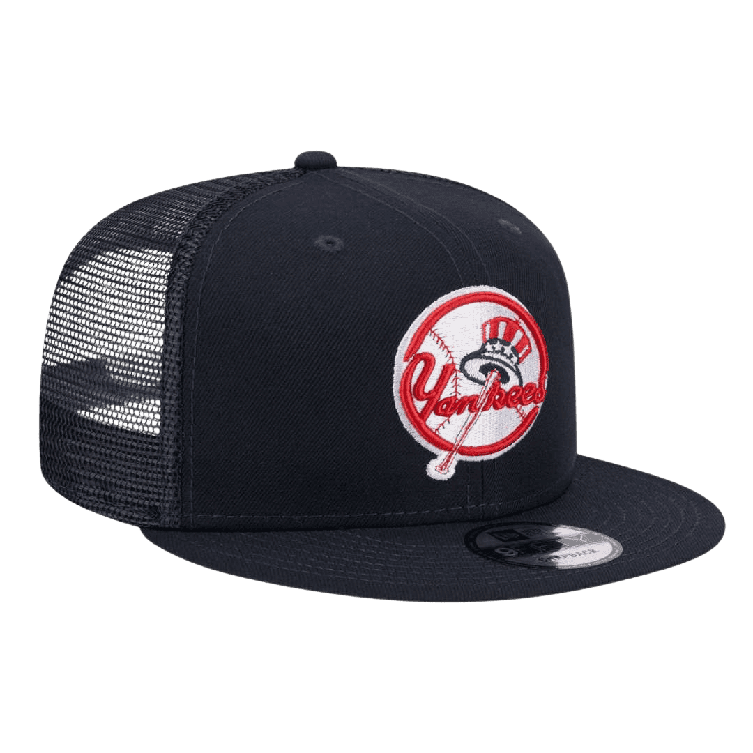 New York Yankees Throwback Trucker Meshback New Era Navy 9FIFTY Adjustable Snapback Hat