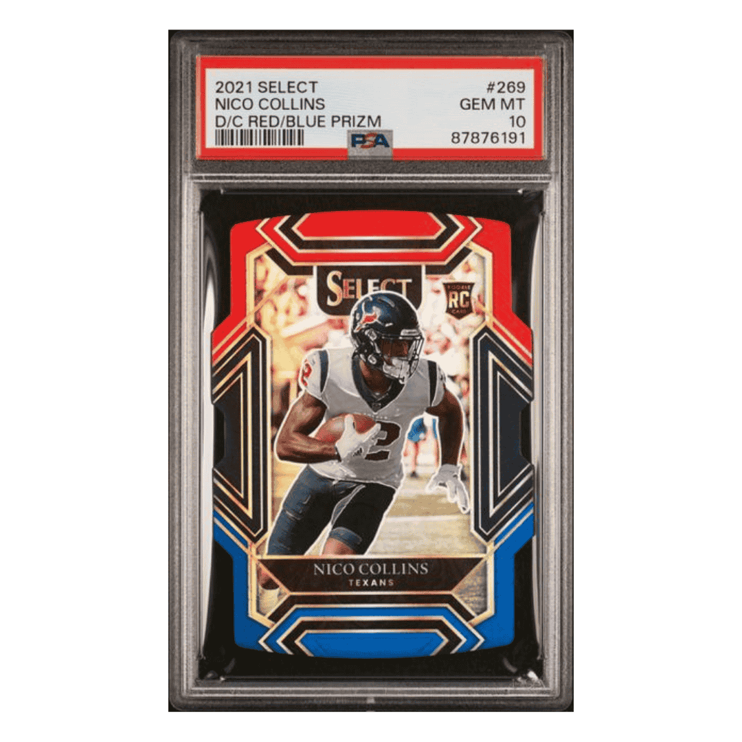 Nico Collins PSA 10 2021 Panini Select D/C Red/Blue Prizm Rookie RC Card #269