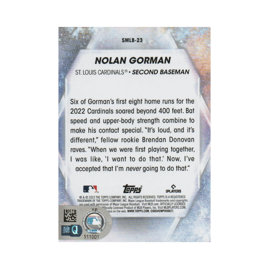 Nolan Gorman St Louis Cardinals Autographed Topps SMLB-23 Rookie Card - MLB COA