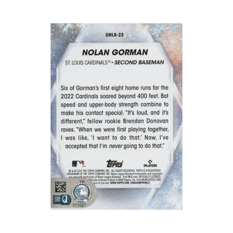 Nolan Gorman St Louis Cardinals Autographed Topps SMLB-23 Rookie Card - MLB COA