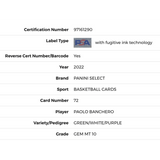 Paolo Banchero PSA 10 2022 Panini Select Green/White/Purple Rookie RC Card #72