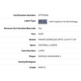 Patrick Mahomes PSA 9 2023 Donruss Optic Light It Up Card #LUPM