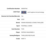 Patrick Mahomes PSA 9 2023 Panini Rookies & Stars Thrillers - Red Plaid Prizm Card #TH15