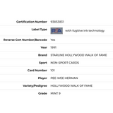 Pee Wee Herman PSA 9 1991 Starline Hollywood Walk of Fame Card #101
