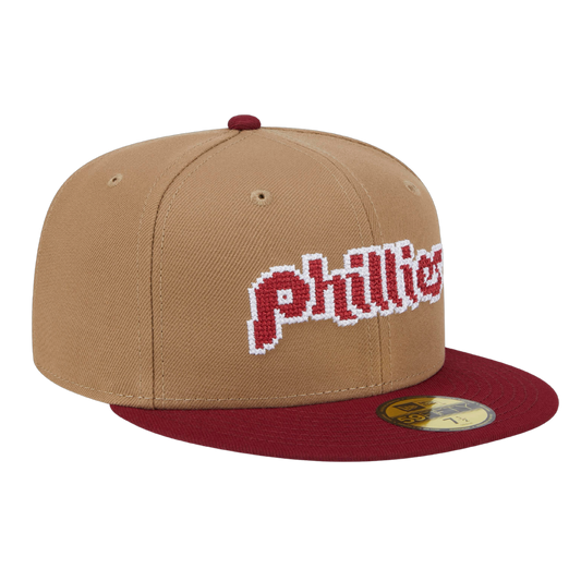 Philadelphia Phillies 8-Bit Wordmark New Era Khaki 59FIFTY Fitted Hat