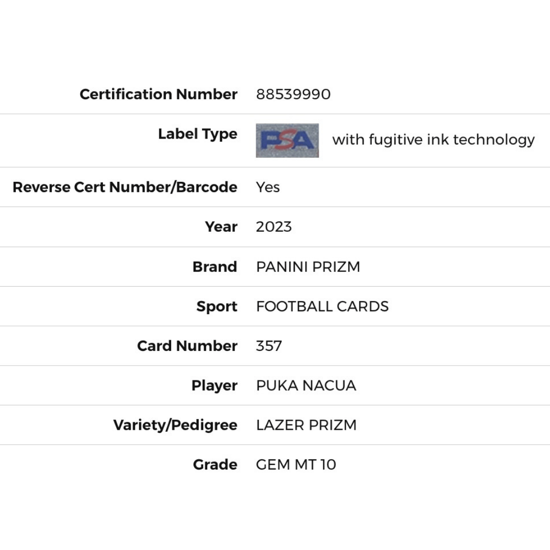 Puka Nacua PSA 10 2023 Panini Prizm Lazer Card #357