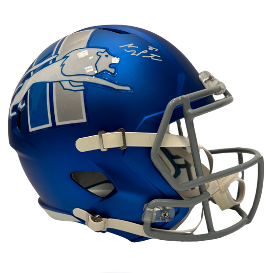 Sam LaPorta Detroit Lions Autographed Flat Matte Blue 2023 Alternate F/S Speed Rep Helmet - Beckett COA