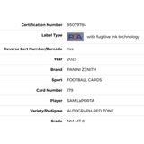 Sam LaPorta PSA 8 2023 Panini Zenith Autograph - Red Zone Rookie RC Card #179
