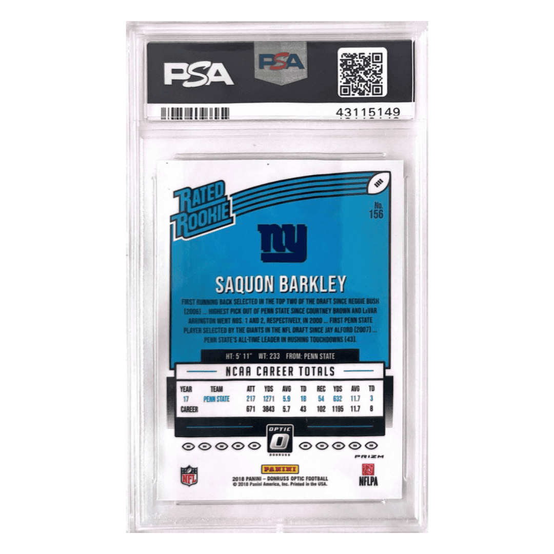 Saquon Barkley PSA 10 2018 Panini Donruss Optic Holo Rated Rookie Card #156