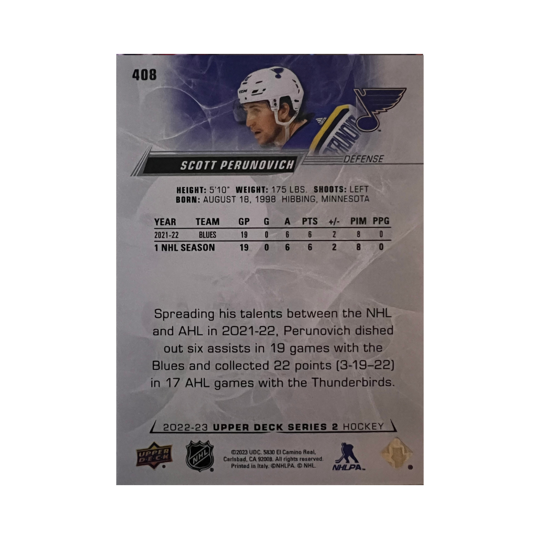 Scott Perunovich Autographed 2022-2023 Upper Deck Series 2 Hockey Card