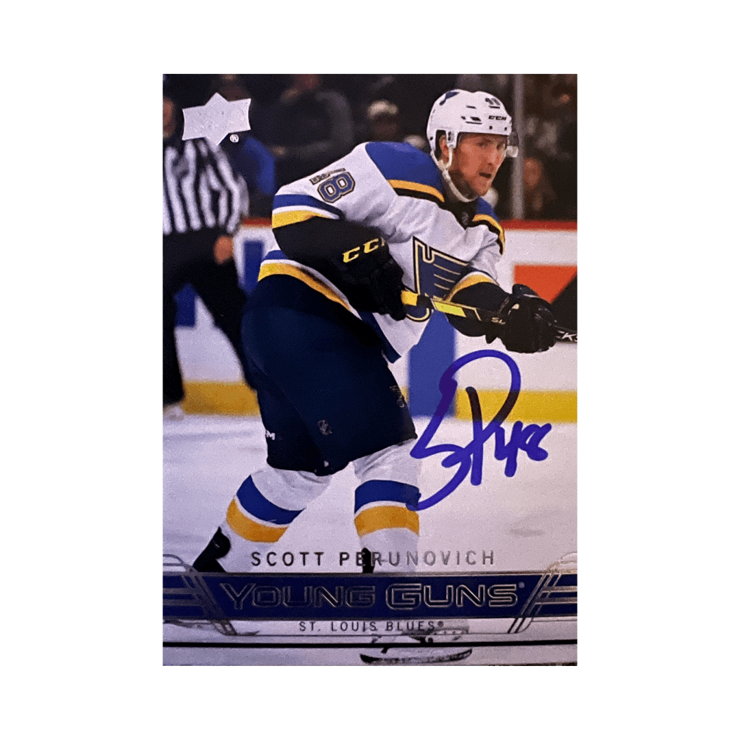 Scott Perunovich St Louis Blues Autographed 2021-2022 Upper Deck Extended Tribute Retro Young Guns Rookie Card #T-87