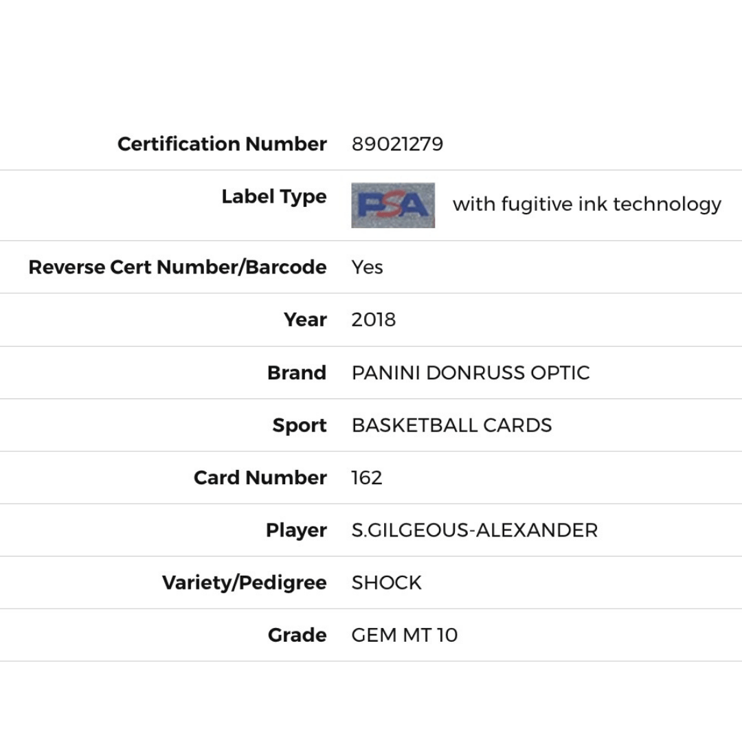Shai Gilgeous Alexander PSA 10 2018 Panini Donruss Optic Rated Rookie RC Shock #162
