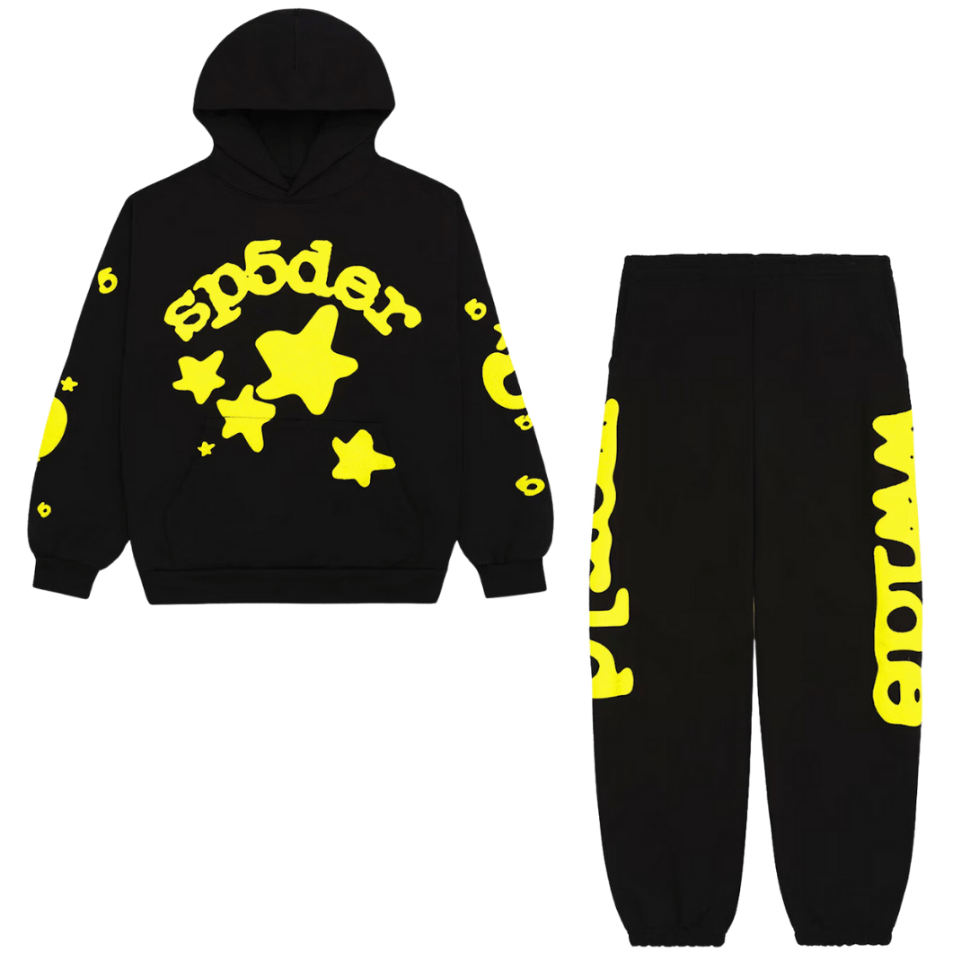 Sp5der Beluga Hoodie & Sweatpant Full Set- Onyx / Yellow