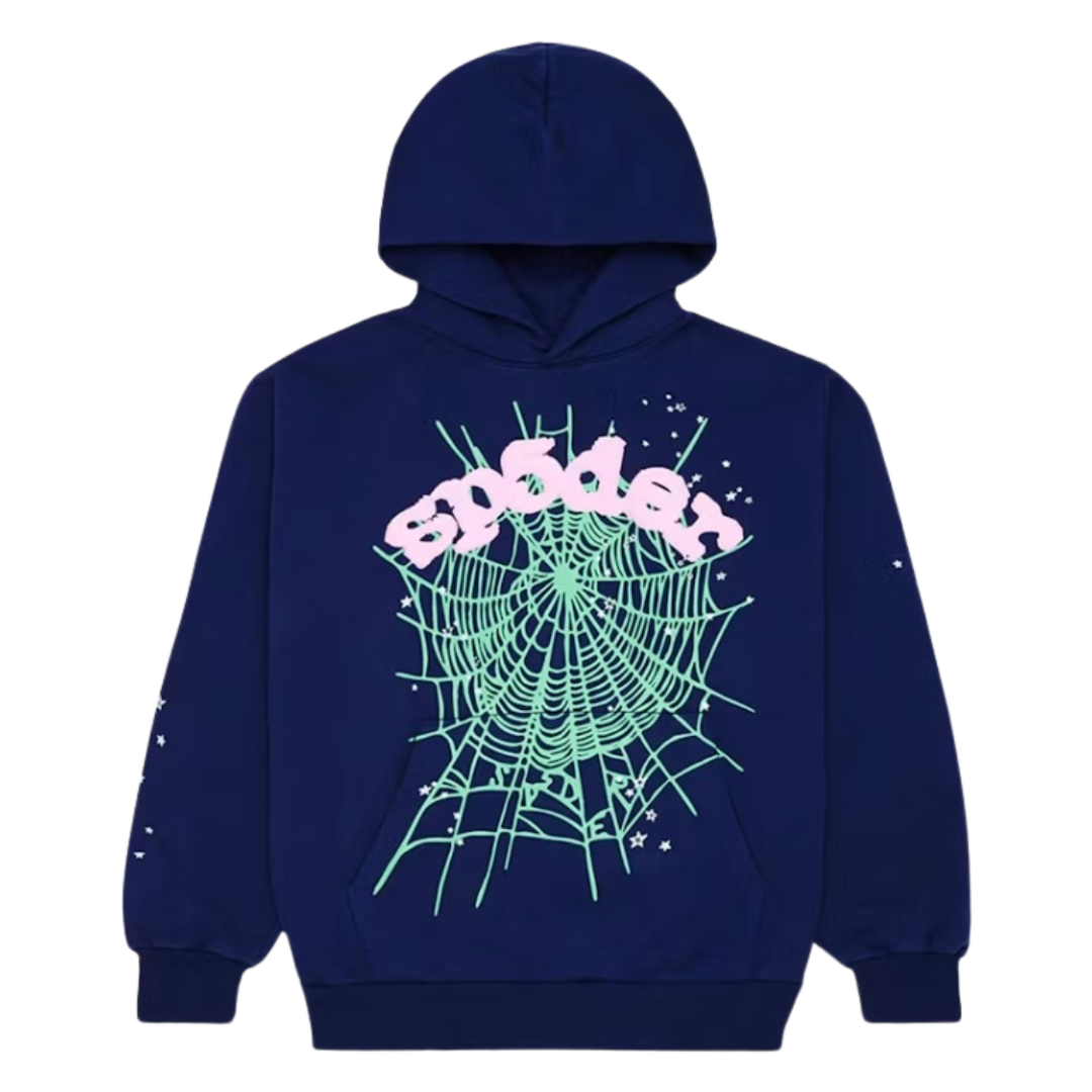 Sp5der OG Web Hoodie - Navy / Pink