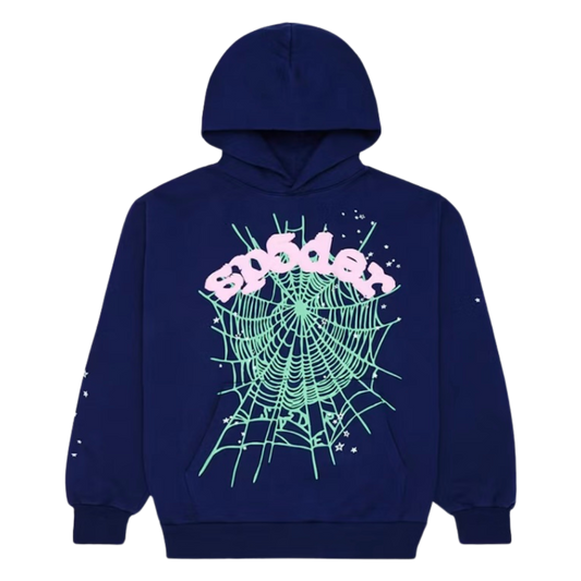 Sp5der OG Web Hoodie - Navy / Pink